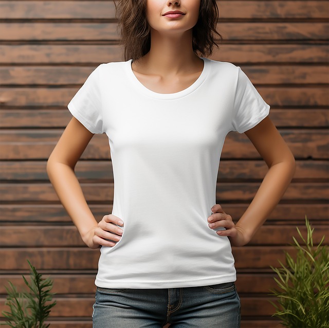 mujer con vaqueros azules y camisa blanca